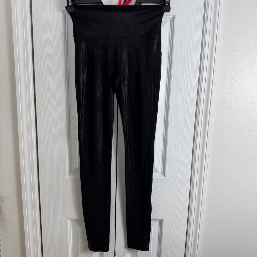 Spanx Faux Leather Leggings Small Black High Waisted Edgy Chic Minimalist